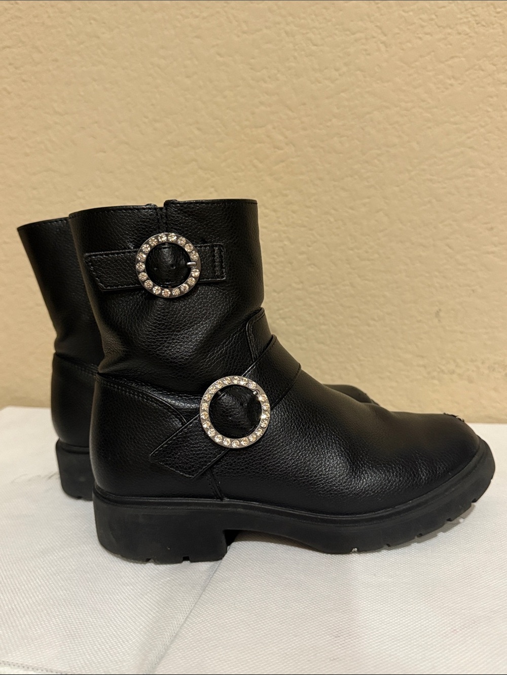 Cat & Jack Black Girls' Ankle Boots with Rhinestone Buckles